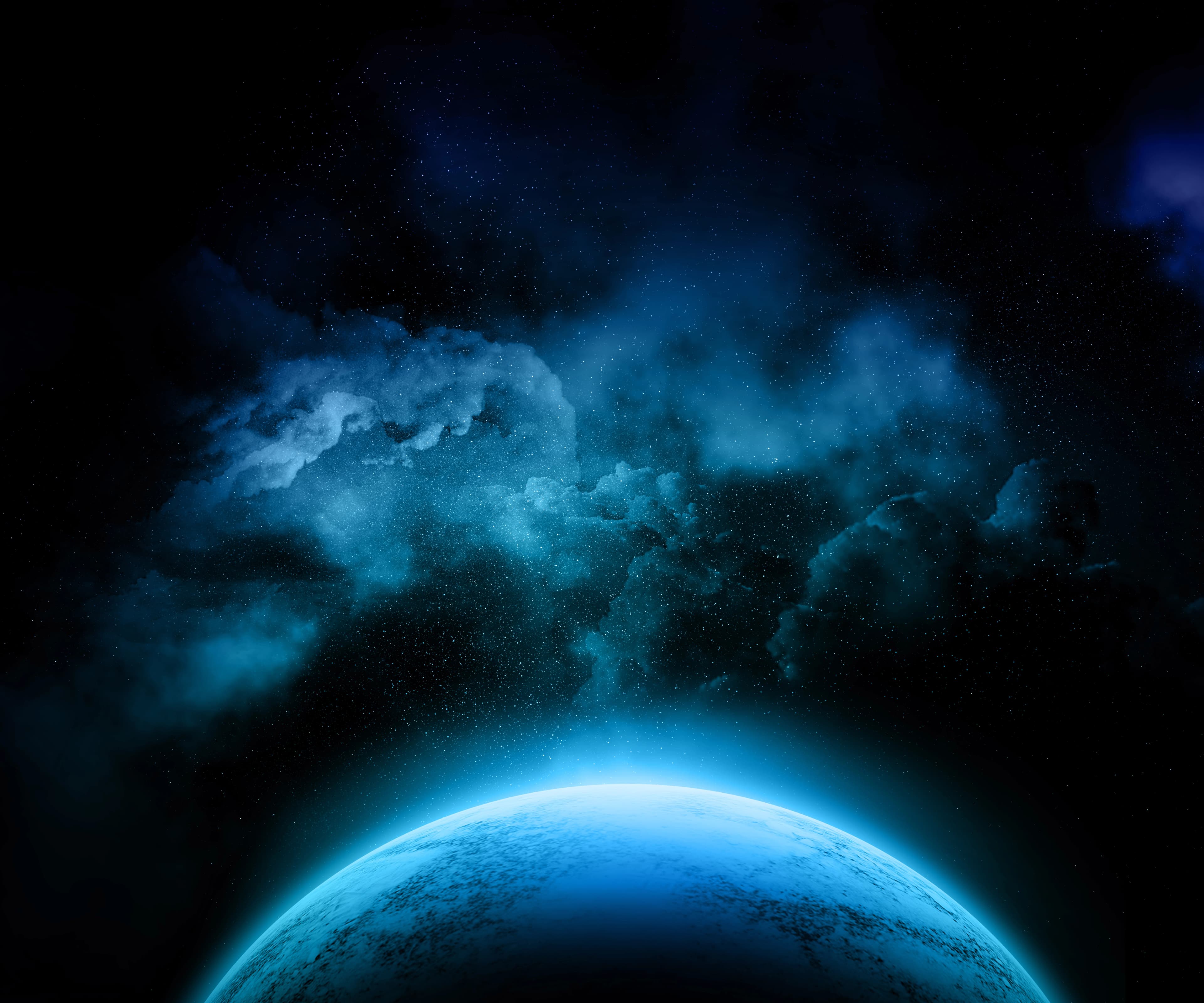 Fictional planet with colourful night sky and stars